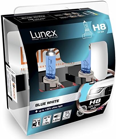 LunexH8 708 BLUE WHITE Headlight Halogen Bulbs 12V 35W PGJ19-1 + 25% whiter light 3700K duobox (2 units)