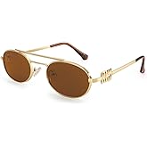 Dollger Retro Oval Sunglasses for Women Double Bridge Trendy Gold Frame Small 90s Designer Shades Sunglasses