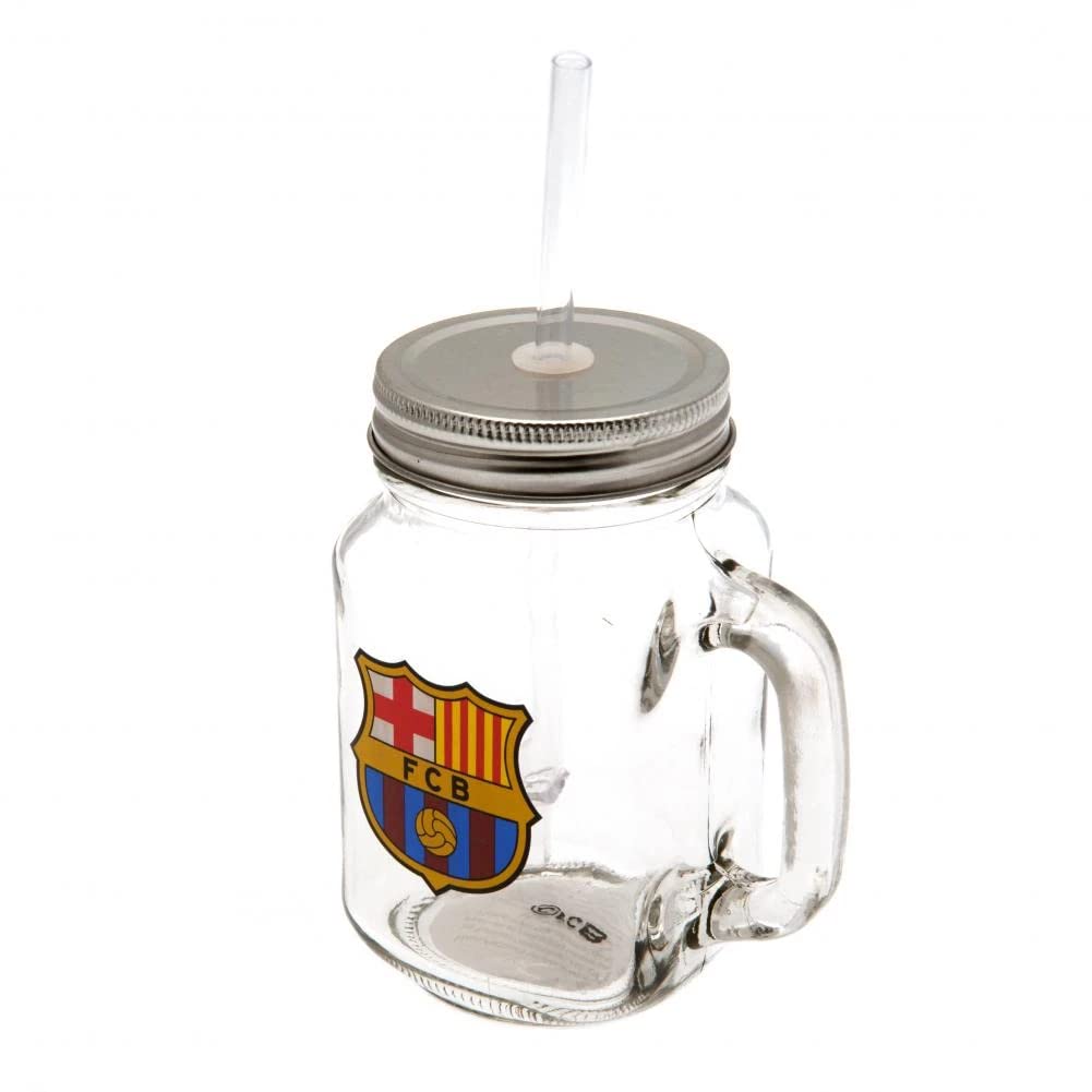 FOCO F.C. Barcelona Mason Jar Official Merchandise - Glass - 13.5cm - Reusable - Logo - Sports - Home - Casual - Kid