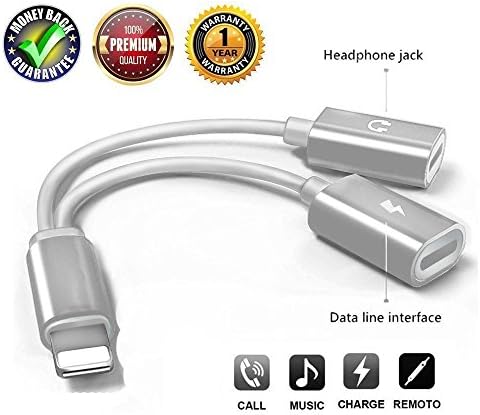 iFavour Lightning Adapter Splitter for iPhone X/8/8Plus/7/7Plus, Dual Lightning Charging Audio Headset Adapters, Support Calling Function &amp; Music Control(IOS 11)(Silver)