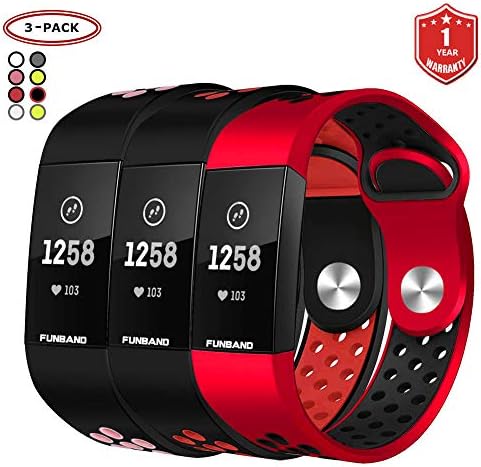 FunBand for Fitbit Charge 3 Strap Bands, Easy Adjust Breathable with Ventilation Holes Soft Silicone Sport Replacement Accessory Bracelet Straps for Fitbit Charge 3 Fitness Activity Wristband