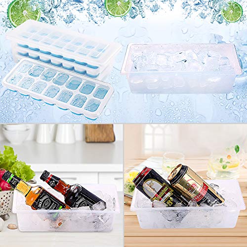 MERRYBOX Stackable Ice Cube Trays with Lids 3 Pack and Storage Bin, a Portable Ice maker and Container Set for Freezer, Home or Outdoor,Parties,Bars.BPA Free.