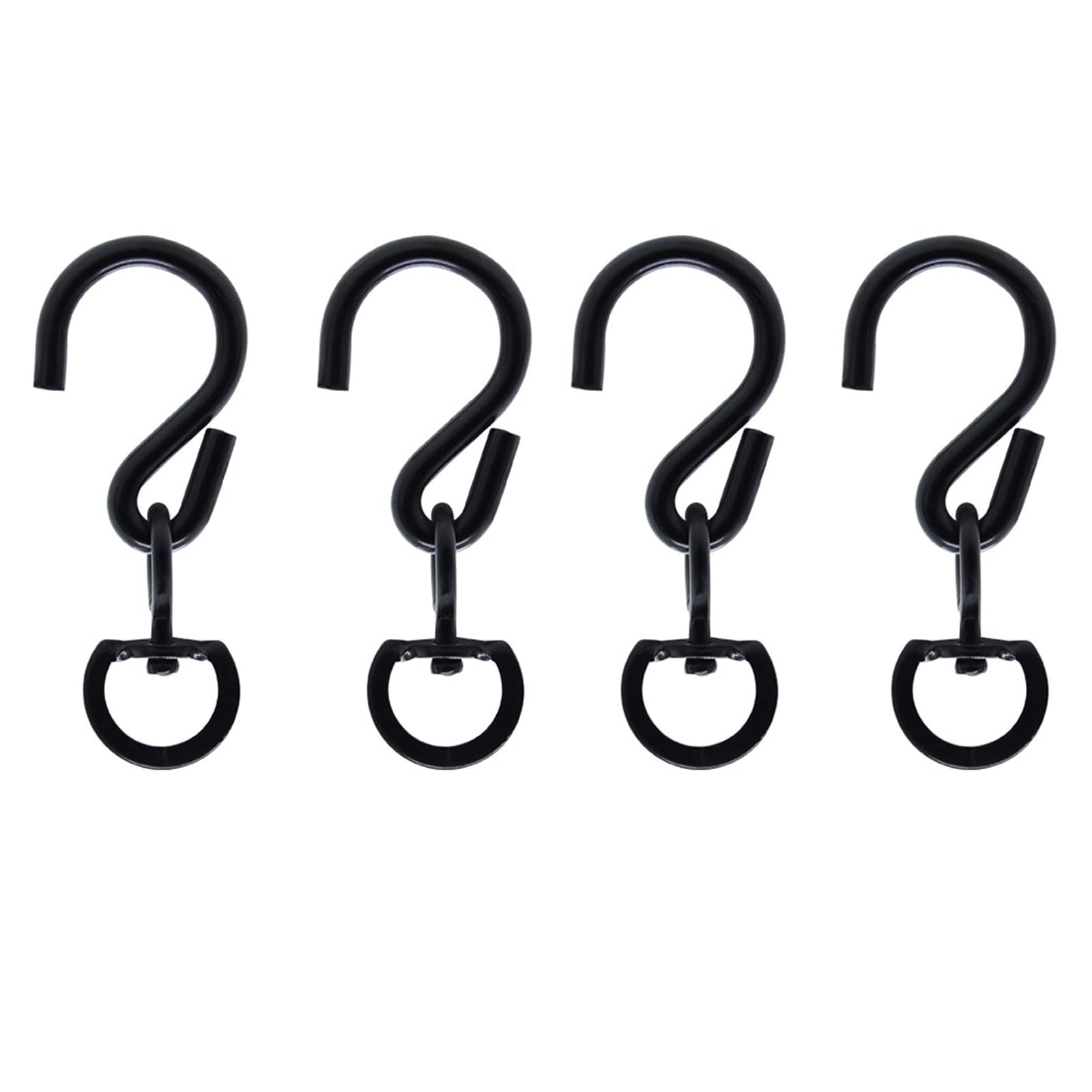 JaneYi 4 Pack Black 360°Swivel S Hook with Closed D Ring - Heavy Duty Hanging Plant Basket Hooks Easy Turn Flower Pot Metal Rotating Hanging Buckle Hook