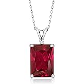 Gem Stone King 5-13 Cttw Gemstone Birthstone Pendant Necklace for Women | 925 Sterling Silver | 14X10MM Emerald Cut and 1.5MM Round Accents | With 18 Inch Silver Chain