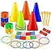 FEPITO 6 in 1 Outdoor Games Combo Set Carnival Cornhole Bean Bags Ring Toss Game Supplies 36 Pcs Set for Field Day Games