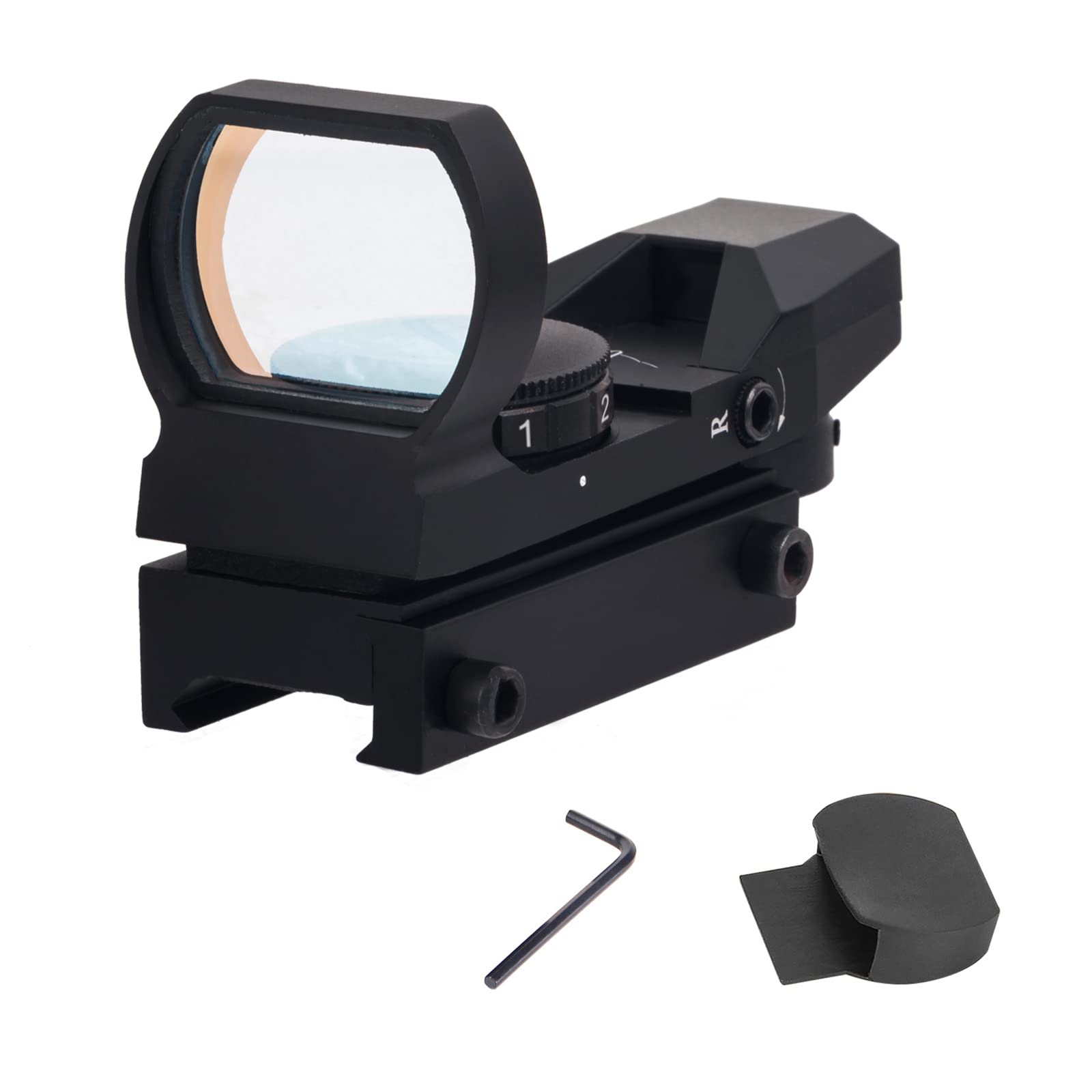 FOCUHUNTER Tactical Red Dot Sight Scope 1X22X33mm Green/Red 4 Reticles Scope with 20mm Picatinny Rail Mounts Shockproof for Outdoor Sport (Black)