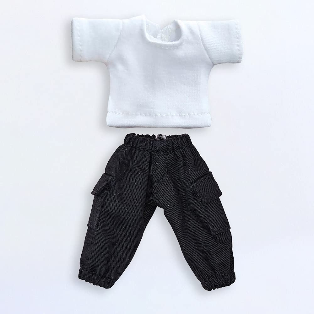 niannyyhouse T-Shirt + Pants 2-Piece Set Camouflage Overalls Solid Color T-Shirt 1/12 BJD OB11 Doll 4.3 inches (11 cm) Body Figure Accessory (Black)