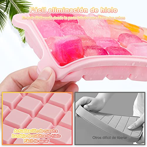 bedee Cubiteras para Hielo con Tapa, 72 Cubitos, Molde Silicona Sin BPA, Bandejas para Hielo Silicona, 2 Piezas Bandejas para Hielo para Congelarse Alimentos para Bebés, Agua, Cola, Cócteles (Rosado)