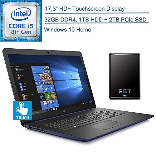 2020 HP 17.3″ Touchscreen Laptop Computer/ Intel Quad-Core i5-8265U (Beats i7-7500U)/ 32GB DDR4 RAM/ 1TB HDD + 2TB PCIe SSD/ Windows 10 Home/ Blue/ EST 500GB External Hard Drive