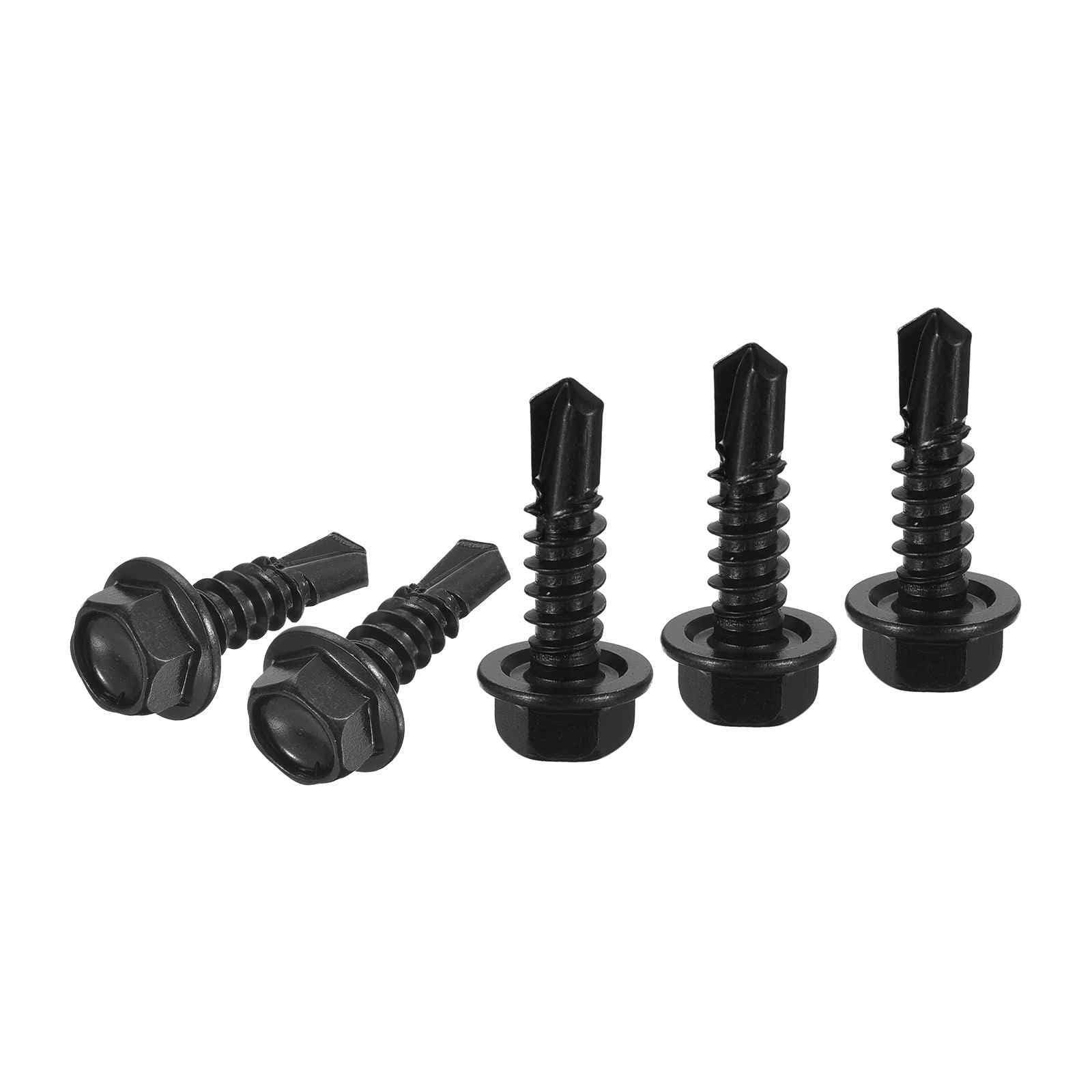 DTGN #12x3/4" Hex Washer Head Self Drilling Screws - 100Pack - Good for Machine - 410 Stainless Steel Black Oxide - Self Tapping Sheet Metal Screws