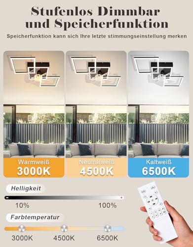 Homefire Lámpara de techo moderna con ventilador de 68cm - Ventilador de techo con luz, 6 velocidades, LED, regulable, con control remoto y temporizador para sala de estar y comedor
