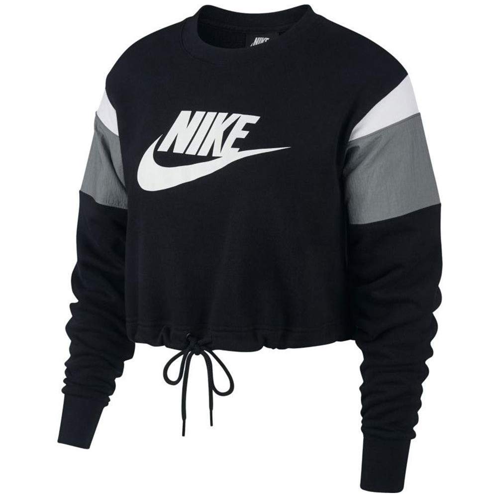 Nike Women W NSW HRTG CREW FLC SB Long Sleeved T-shirt - Black/Smoke Grey/White, 2X-Large