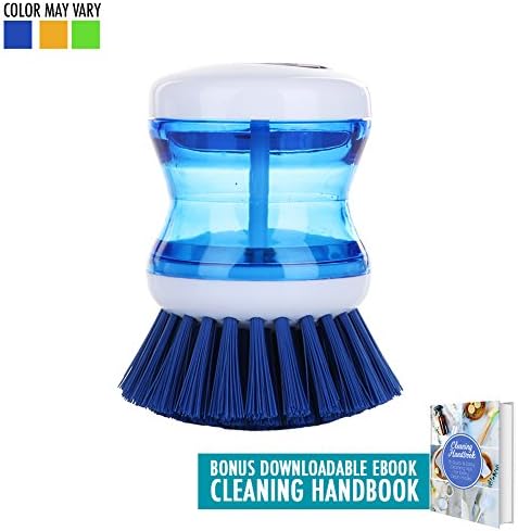Dish Soap Dispenser for Kitchen Supplies and Sinks - 3 x 2” Ergonomic and Arthritis Friendly Palm Scrub Brush for Cleaning - With Antimicrobial Nylon Bristles and Nonslip Grip