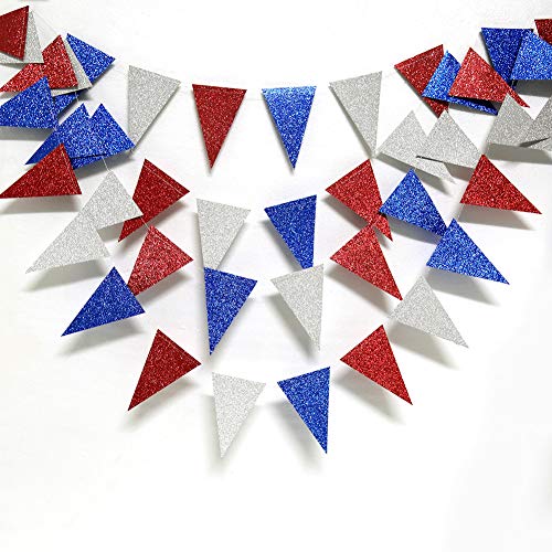 Red Blue Silver/White Triangle Pennant Banner Kit for Fourth/4th of July USA American Independent Day Celebration Party Flag Garland Hanging Bunting Decoration for Birthday/Wedding/Baby Shower/Cavinal