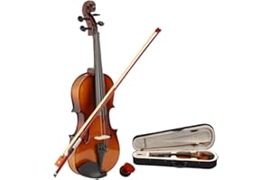 VASITELAN Acoustic Violin, Solid Wood Fiddle with Bow Case Rosin, Stringed Musical Instrument Violin for Beginner Adult Boys Girls Children Kids (1/2-Natural)