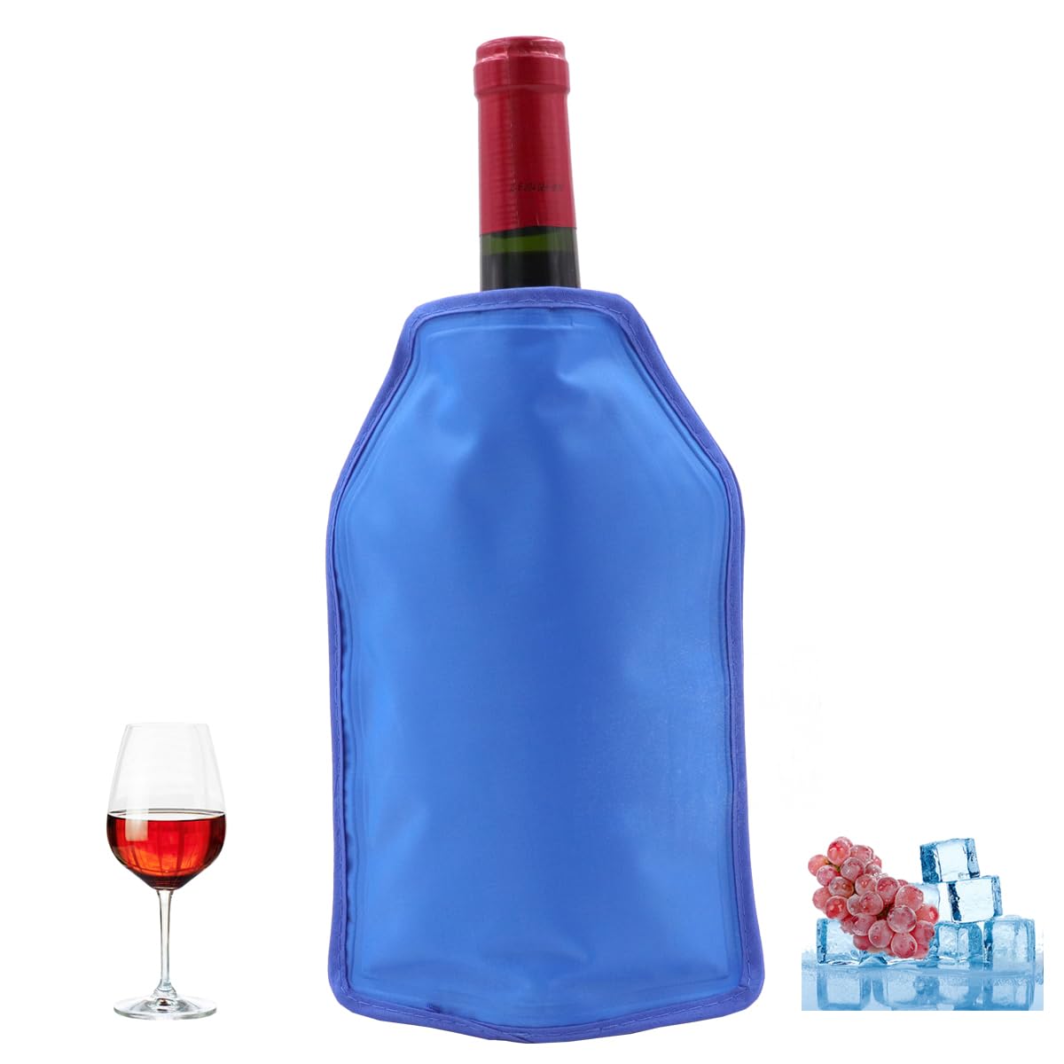 Wine Cooler Sleeve – Rapid Ice Bottle Chiller for White Wine, Rosé & Prosecco – Universal Fit with Elastic Sides – Portable Cooling Gel Jacket for Picnics, BBQs & Gifts – Blue — image 1