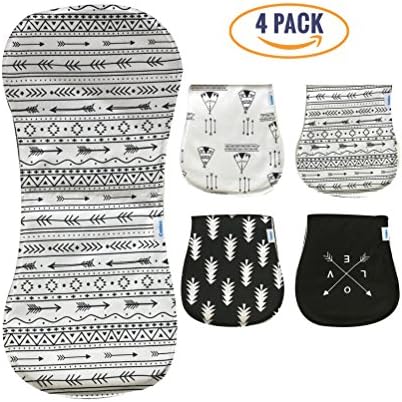 Organic Baby Burp Cloth and Convertible Bib Set (4-Pack) Natural Cotton | Feeding, Teething, Drooling | Infants, Toddlers | Unisex Boys and Girls | Super Absorbent