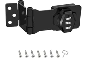 KIBBEH 1 Pack Password Rotary Hasp Locks, Collapsible Solid 304 Stainless Steel File Cabinet Lock Desk Drawer Lock, for 90 Degree and 180 Degree Drawers, Dabinets, Doors, Flip Barn Door, Outdoor (Black)