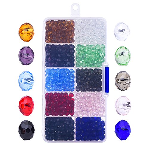 Outus 800 Pieces 6mm Briolette Faceted Glass Beads Crystal Rondelles Bead with Box and Clean Cloth Outus 800 Pieces 6mm Briolette Faceted Glass Beads Crystal Rondelles Bead with Box and Clean Cloth