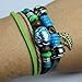 MORE FUN Fashion Oval Beads Adjustable Hemp Woven Braided Wrap Bracelet with Leaf Metal Pendant