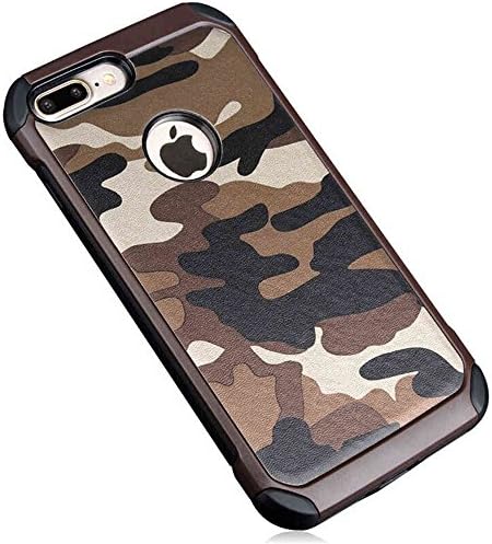 Casbay Apple iPhone 7 Plus Phone Case High Impact Shockproof Dropproof Defender Armor Plastic and Leather TPU Hybrid Rugged Defender Armor Camouflage Case for iPhone 7 Plus Brown