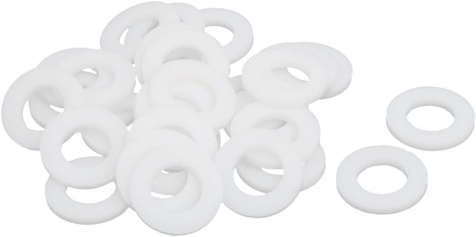 sourcingmap PTFE Flat Washers 18mm OD 10mm ID 2mm Thickness Sealing Gasket for Faucet Pipe Water Hose White Pack of 30