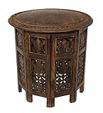 Cotton Craft Jaipur Solid Wood Hand Carved Accent Coffee Table - 18 Inch Round Top x 18 Inch High - Antique Brown ()