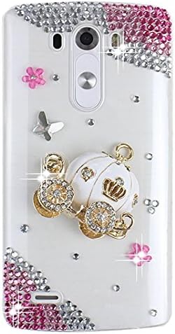 LG G Vista 2 Bling Case - Fairy Art Luxury 3D Sparkle Series Pumpkin Car Flowers Crystal Design Back Cover with Soft Wallet Purse Red Cloth Pouch - Pink