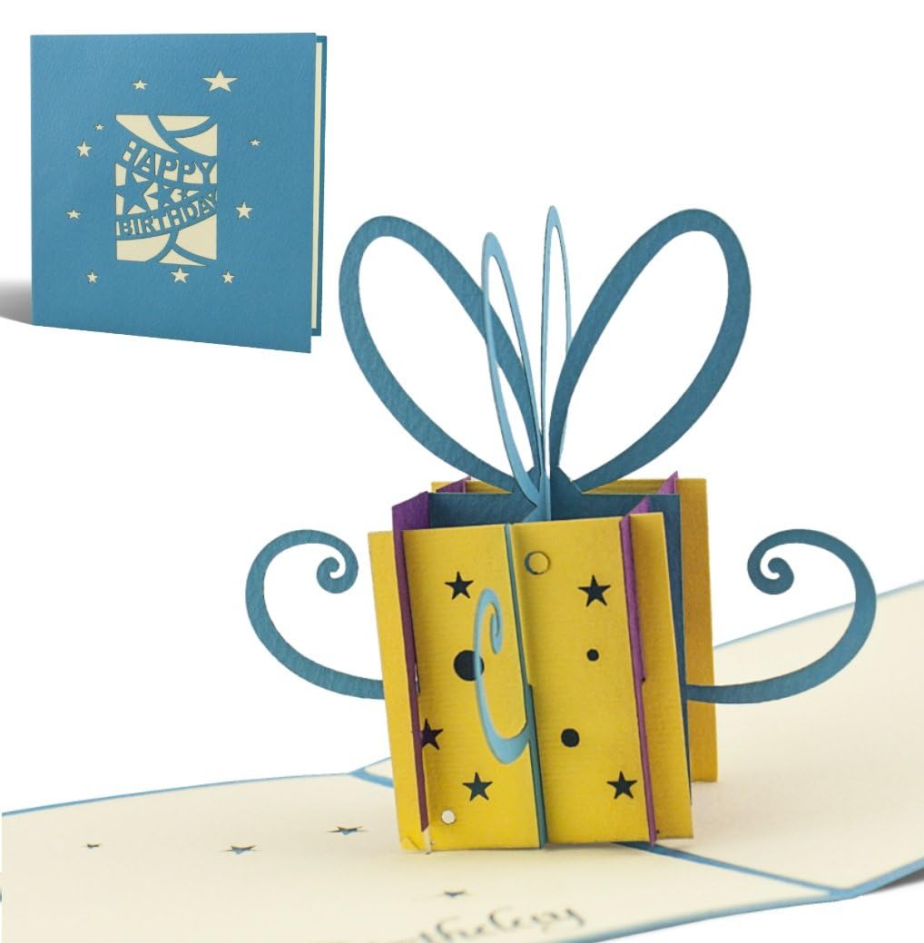 Dad birthday card, Happy Birthday Card for husband, handmade with 3D pop up present, blank vintage pop up birthday card, envelope included, G02 — image 1