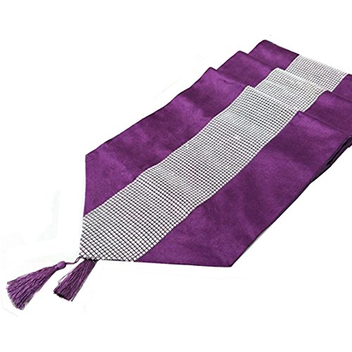 OZXCHIXU(TM 13inch x 72inch Table Runner with Diamante Strip and Tassels (Purple)