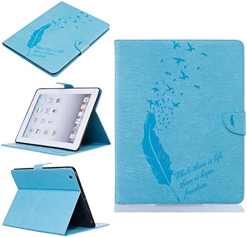 iPad Case, iPad 2/3/4 Case, Luckycheng Stylish Art Printed Flip PU Leather Stand Protective Smart Case with Card Slots for Apple iPad 2/3/4 Generation (9.7 Inch) (wathet)