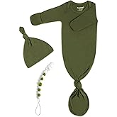 Extra Long Newborn Baby Knotted Gown, Super Soft Silky Coming Home Outfit with Mittens & Hat, Baby Sleepers for Girls & Boys 0~3 Months, Newborn Photoshoot Outfits