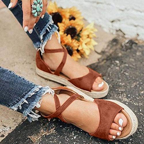 Tantisy â™£â†­â™£ Summer Fashion Sandals Fish Mouth Zipper Cross-Tied Weave Sole Flock High Heels Single Shoes for Womens Brown
