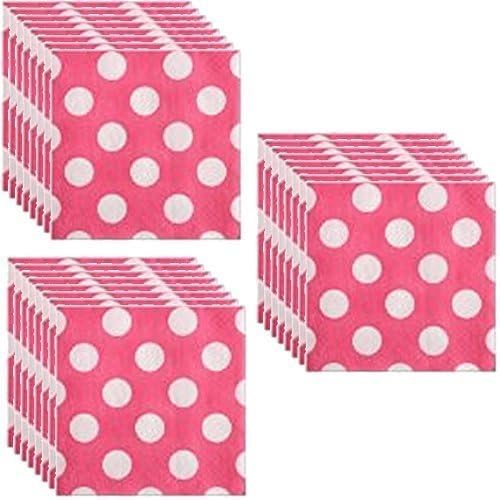 Hot Pink Polka Dot Party Beverage Napkins - 3 pack of 16 ct