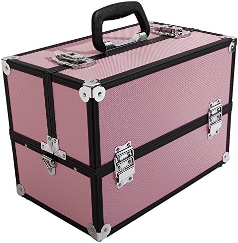 dtemple Aluminum Alloy Makeup Train Case Cosmetic Organizer with Lock Jewelry Box Organizer Pink,US Stock (Pink1)
