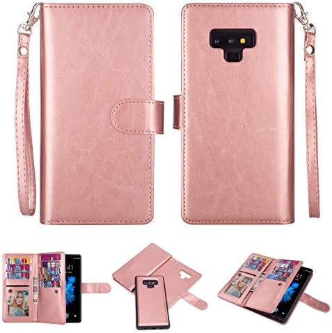 for Samsung Galaxy Note 9 Leather Case [Multiple Card Slots] 2in1 PU Leather Magnetic Folio Flip Wallet Detachable Back Case Purse, Portable Sling