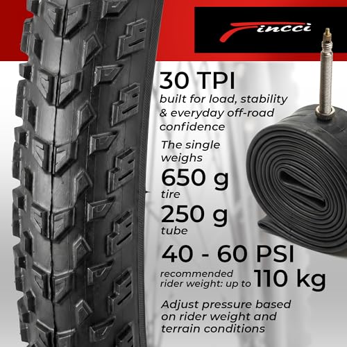 Fincci MTB Tyre 27.5 – Folding Tyre Set 27.5 x 2.10 Inches 54-584 with 2 Presta Chambers, Oncamp Tyres for Road Bike, Mountain Bike, and Bicycle, Pack of 2 Accessories