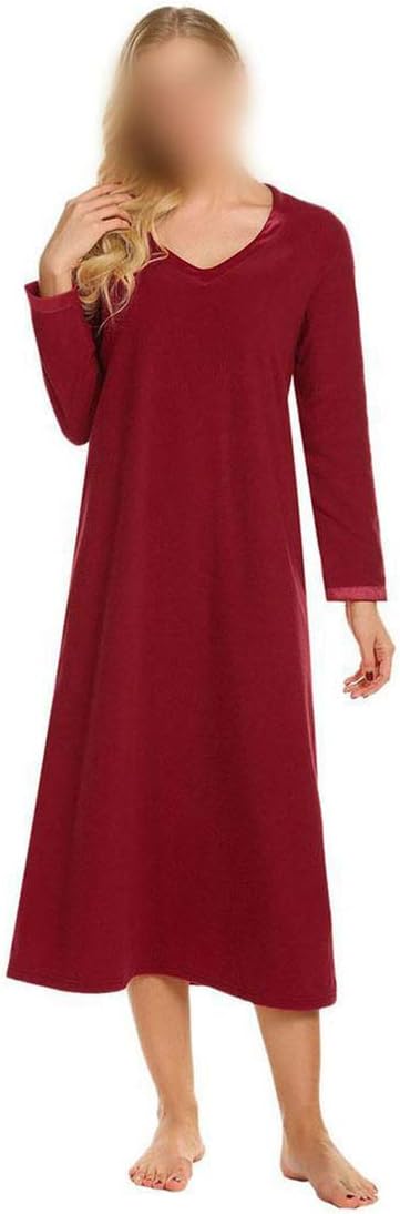 yuexianghui Sleepwear Ladies Casual Nightgown Sleepshirts Women Satin Patchwork Long Nightdress Sleeve Trim Vk