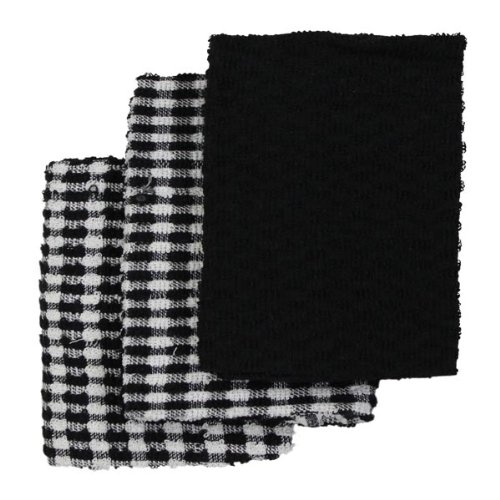 Portland Luxury Waffle Egyptian Tea Towel [3 PACK] 50x70cm Black/White