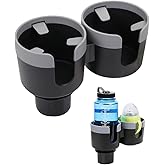 JINKEY Dual Cup Holder Expander for Car, 2 in 1 Multifunctional Large Car Cup Holder Expander Adapter with Adjustable Base, All Purpose Car Cup Holder for Bottles Cups Drinks Snack Organizer Grey