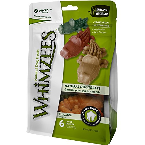 WHIMZEES Natural Grain Free Dental Dog Treats, Large Alligator, Bag of 6