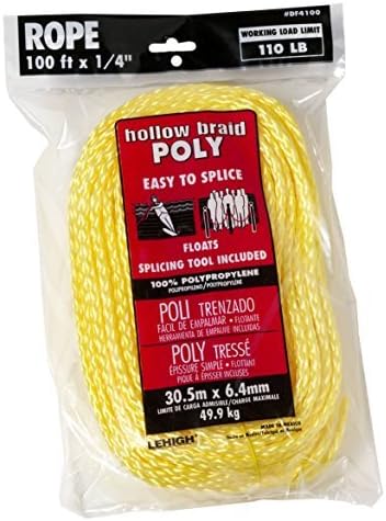 Lehigh Group DF4100W-P Hollow Braid Polypropylene Floating Rope, 1/4 x 100' by The Lehigh Group