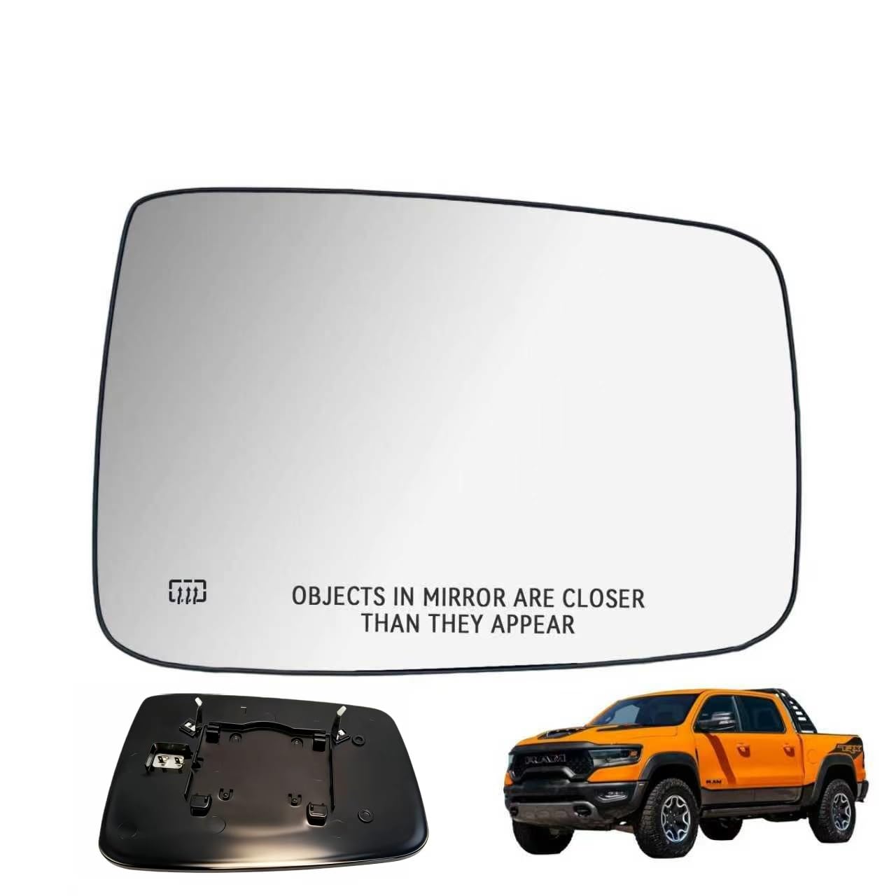 Photo 1 of Passenger Right Side Heated Mirror Glass Compatible with 2009-2018 Dodge Ram 1500 2500,Exterior Side View Convex Mirror,No Auto Dimming,68079362AA 68050298AA