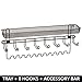 mDesign Steel Wall Mount Organizer Hanger Rack Holder, 8 Hooks/Storage Basket for Bedroom, Hall, Coat Closet - Holds Belts, Ties, Watches, Sunglasses, Wallets - Concerto Collection - Bronze