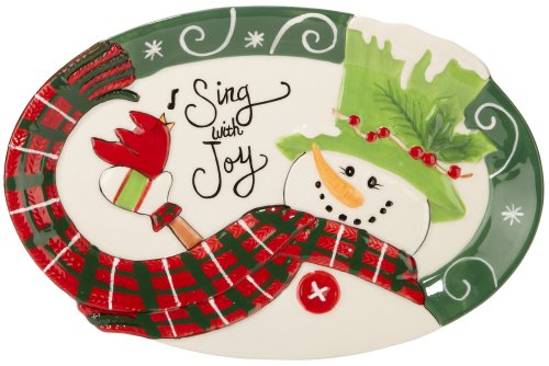 Fitz and Floyd Holly Hat Snowman Sentiment Tray