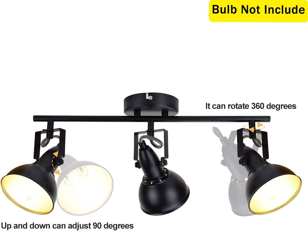 Depuley Retro 3 Way Swiveling Ceiling Spotlight, Kitchen Lights with 3 Trumpet-Shaped Shade, Black-Gold Metal Iron Cover - Image 4