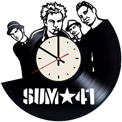 Sum 41 rock band vinyl record wall clock artwork gift idea for birthday, christmas, women, men, friends, girlfriend boyfriend and teens - living kids room nursery (White/Black)