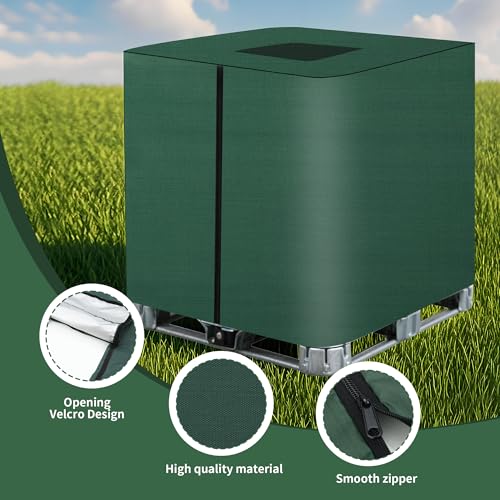 IBC Tank Cover, 420D Water Tank Cover, Cover for IBC 1000L Tank – Anti-UV and Dustproof Cover with Zip Storage Bag (116 x 100 x 120 cm) (Green)