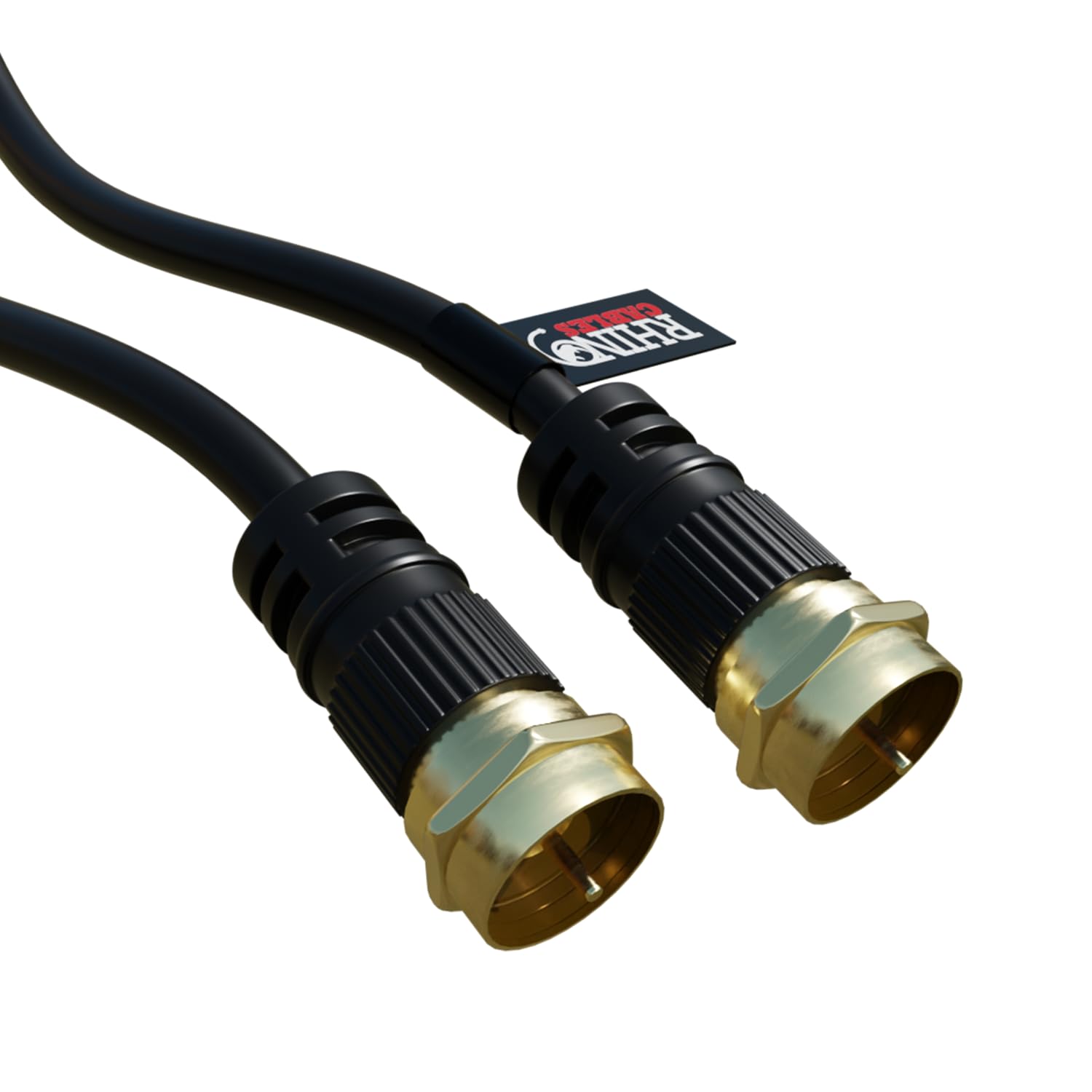 rhinocables F Plug TV Cable – RG6 Coaxial Male to Male Aerial Lead for Freeview, Sky, Satellite & Broadband Connections | Screw-On Connectors & Noise-Reducing Solid Core (Black, 15m)