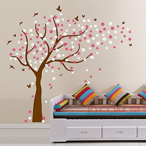 Large Family Tree Wall Decals Cherry Blossom Tree Blowing In The Wind Wall Decals Nursery Tree Flowers Butterfly Art Baby Kids Room Wall Sticker Wall Decor